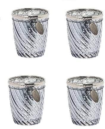 Adventskranz/Adventsgesteck bestehend aus 4 Windlicht-Gläsern Silber - Adventsdeko