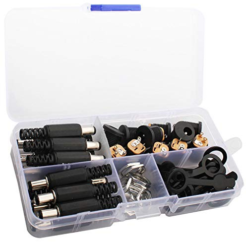 RUNCCI-YUN 12pcs DC Hohlstecker ，5,5 mm x 2,5 mm Lötverbinder ， Panel Mount Socket ，DC Power Stecker 2,5 mm für LED-Streifenlicht/CCTV-Kameras mit 12 STK Schutzklappen