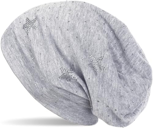 styleBREAKER Beanie Mütze mit Strass Sterne und All Over Strasssteine, Slouch Longbeanie, Damen 04024116