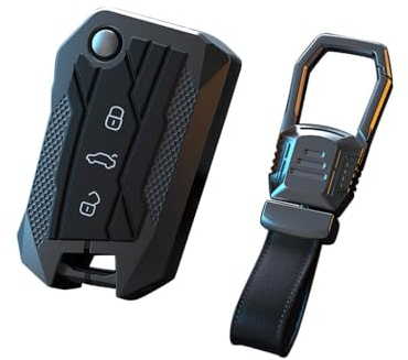 ontto Autoschlüssel Hülle für Golf 7 MK7 Polo Jetta T-ROC Skoda Karoq Octavia Fabia Seat Leon Ibiza Legierung Fernbedienung Cover Schlüsselhülle Schlüsselanhänger Schlüssel Schutz Etui-Schwarz B
