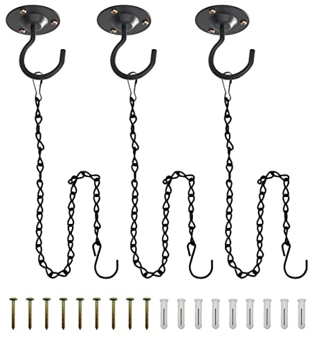 NACETURE Hanging Planters Ceiling Hooks with Hanging Chain Hook 3 Pack - Wall Hook Metal Plant Bracket Iron Lanterns Hangers for Wind Chimes, Planters | Ideal for hanging plants, lanterns, wind chimes, flower baskets and other indoor or outdoor décor.