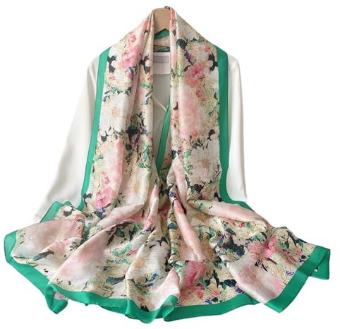 Silk Scarf Women Chiffon Shawl Stain Neckerchief Long Head Wrap Lightweight Scarf Ladies Hijab Belt Vintage Bridal Shawl Chiffon Scarf Muslim Cloth floral Christmas Scarf