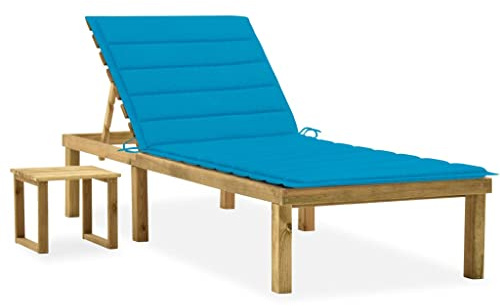 vidaXL Kiefernholz Imprägniert Garten Sonnenliege mit Tisch Auflage Gartenliege Relaxliege Gartenmöbel Liege Strandliege Freizeitliege Saunaliege Holzliege