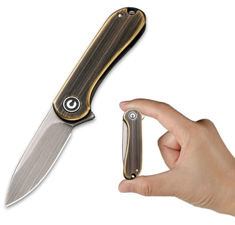 CIVIVI Mini Elementum Flipper Pocket Knife, Small folding Knife with 1.83 14C28N Blade, Brass and Stainless Steel Handle C18062Q-1