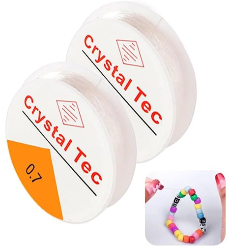 2 Stück Spule 0.7mm Elastisch Schmuckfaden Gummifaden, Kristall Elastische Schnur, Schmuckfaden Bastelschnur, Transparent Faden, für DIY, Perlenschmuck, Armbänder Basteln