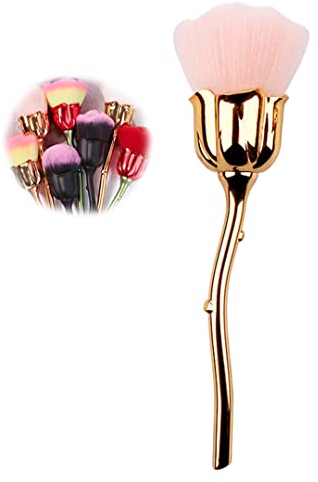 Nail Art Dust Powder Remover Brush Rose Shaped Soft Brush for Nail Trimming Cleaning Makeup Brush Tools Gold Pink