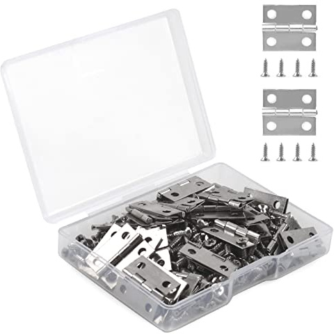 VIPMOON Scharniere Mini Kleine Scharniere 15X18mm 50 Stk mit 200 Schrauben | Scharnier Klein Mini Silbern Für Modellbau Juwelenkisten Schrank Schublade Kabinett und DIY Kunstwerke
