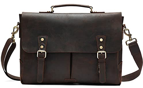 Herren Laptoptasche Arbeitstasche Handtasche, Mens Schulter Messenger Bag 15.6inch Laptop Crossbody Handtasche Retro Echtes Leder Aktentasche Satchel Tasche for Arbeitsgeschäft Laptop Businesstasche S
