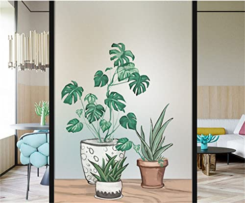 Fensterfolie Selbsthaftend Sichtschutz Glasfolie Wärmeisolierung Sonnenschutzfolie, Anti-UV Statische Fensterfolien für Zuhause und Büro Grüne Pflanzen 45x200 cm