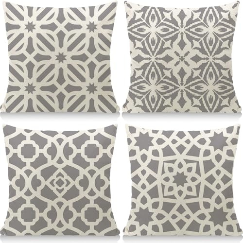 Cirzone Deko Wohnzimmer Kissenbezug 40x40 4er Set Leinen Outdoor Kissen Boho Deko für Garten, Balkon