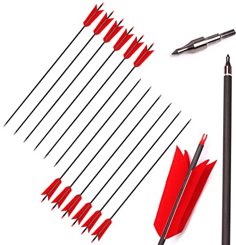 Elkrich Bogenschießen Carbonpfeile 31 Zoll Ziel Grippe-Grippe Pfeile Spine 500 Jagdpfeile Flu Flu Pfeile mit 4 Truthahnfedern für die Kleinwildjagd (6pcs, Rot)