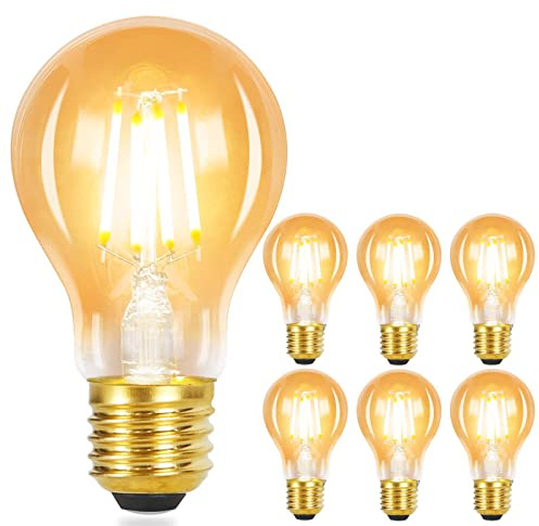GBLY 6 stuks LED E27 lampa vintage A60 Edison Glödlampa 2700K 4W varm glödlampa retro glas antieke energibesparing hotell