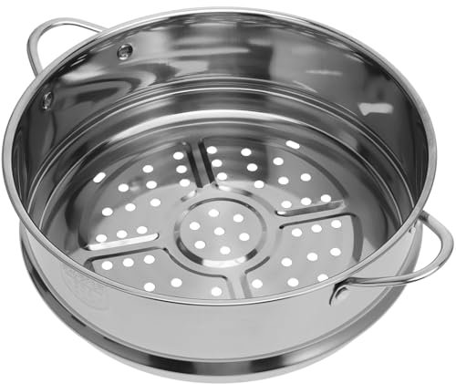 STOBAZA 8.6 Inch Stainless Steel Steamer Basket with Dual Handles Multi-Vent Food Steamer Insert for Dumplings and Buns Kitchen Cooker
