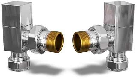 UK Radiators Round Thermostatic Radiator Valve 1/2 x 15mm - Brass TRV | Chrome Finish - Pair of Valves Included - Solid Brass 1/2 x 15mm Angled - Manual Control