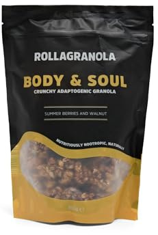Rollagranola - Body & Soul, Summer Berries & Walnut Oat Granola 350g Pack, Gluten Free & Suitable for a Vegan Diet, Crunchy Adaptogenic Granola, Nutritiously Nootropic Naturally
