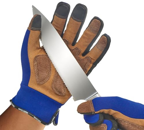 Vgo... 1 Paar Schnittfeste Handschuhe, Sicherheitsleder-Arbeitshandschuhe, Mechaniker-Handschuhe, HPPE Anti-Schnitt-Innenfutter, EN388 Level C, ANSI-Stufe A5(SL7475CTA5)