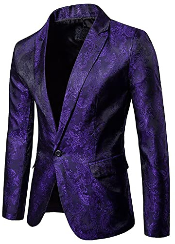 Zeiayuas Mens Luxury Floral Tuxedo Lightweight Regular Fit Blazer Prom Suit Dinner Jacket Shawl Lapel One Button Tuxedo Suits Evening Wear Party Wedding Business Formal Coat Purple