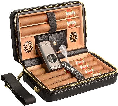 Volenx Zigarrenetui, Tragbarer Reise Humidor aus Leder, Humidor Zigarren mit Feuerzeug, für Hält Bis zu 6 Zigarren, Tolle Geschenke für Männer (Keine Zigarre)