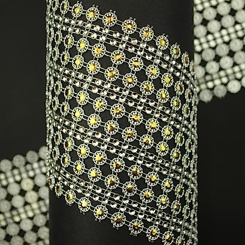 CINTA DE PASAMANERÍA ANCHA CON LÍNEAS DE PLÁSTICO CROMADO IMITACIÓN STRASS, ANCHO 105mm (9 METROS, ORO)