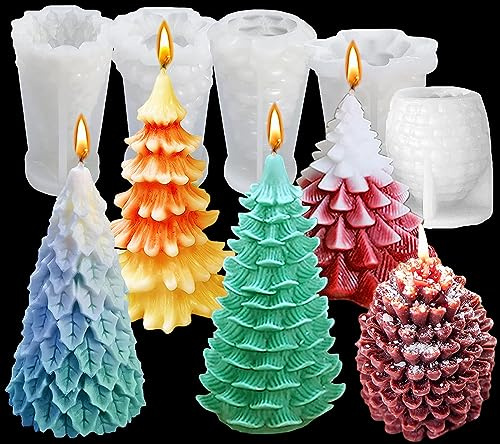 LSLEVA 5 x Weihnachts-Silikonformen, 4 Stück Weihnachtsbaum und Tannenzapfen, Silikon-Kerzenformen, Weihnachtsmotiv geformte Form für DIY Wachskerze, Seife, Kunst, Handwerk, Kuchen, Schokolade,