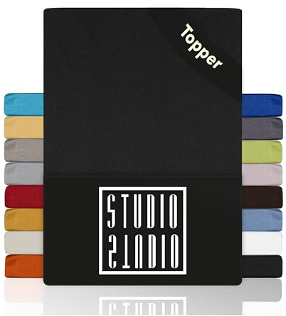 STUDIO Basic Topper Spannbettlaken 180x200cm – Jersey-Spannbetttuch aus 100 % gekämmter Baumwolle – Anthrazit – bügelfrei, elastisch & Oeko-TEX Zertifiziert – für Topper 4–14 cm