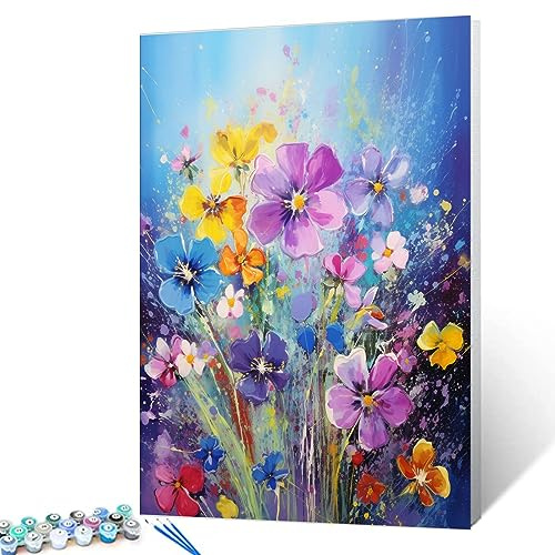 Tucocoo Malen nach Zahlen für Erwachsene, Malen nach Zahlen für Erwachsene, digitales Ölgemälde-Set auf Leinwand mit Pinseln und Acrylpigmenten, bunte Blüten für Heimdekoration, Geschenke, 40 x 50 cm