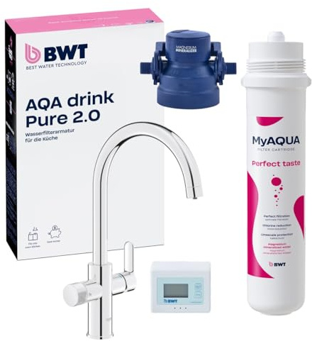BWT Wasserfilter Wasserhahn AQA drink Pure 2.0 inkl. Filterkartusche Perfect Taste (Mineralizer) | Filtert Chlor | Mineralisierung mit Magnesium | Untertisch Trinkwasserfilter System inkl. Armatur