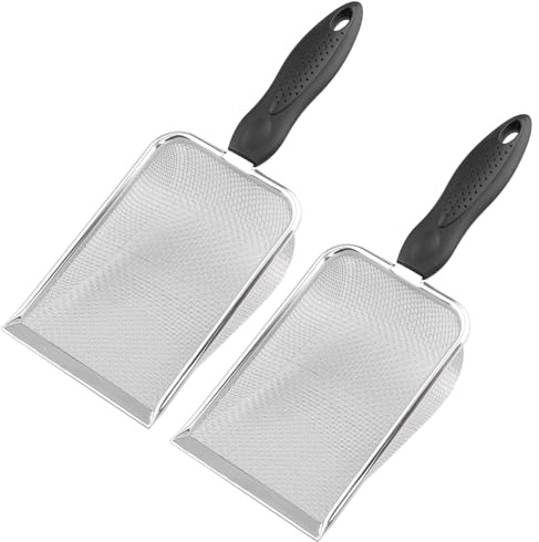 DERNORD Reptilien Siebschaufel Metall Sandsieb Feiner Sand Scoop Terrarium Sand Hamster Leopardgecko Reiniger Scooper 2 Pack