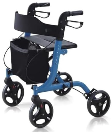 Rollex 400 Profi Rollator federleicht & stabil blau 136kg One Touch Bremse mit Sitz & Tasche, klappbar & höhenverstellbar