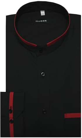 HUBER Stehkragenhemd Langarm schwarz-rot M