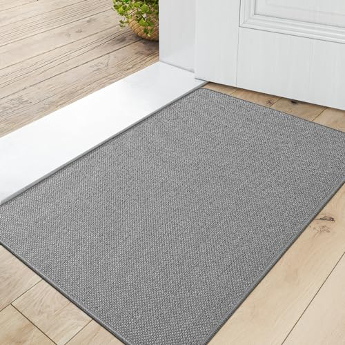 DEXI Door Mat 44 x 75 cm, Doormat Indoor Non-slip Dirt Trapper, Absorbent Inside Entrance Rug, Washable Low Profile Floor Mats for Entryway, Muddy Shoes & Paws, Light Grey