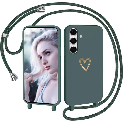 CaseLover Handyband für Samsung Galaxy A54 5G Hülle mit Band, Herz Muster Silikon Necklace Handyhülle mit Abnehmbar Kordel zum Umhängen Stossfest Bumper Handy Schutzhülle für Samsung A54 5G, Grün