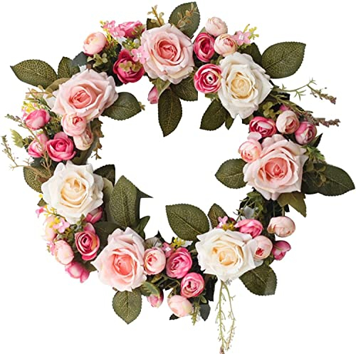 GETSTREE Türen, Gefälschte Blume 35 cm Blume Rose Frohe Weihnachten Girlande Kranz Home Party Tür Hängen Dekor Home Decor-Rosa (Color Name : Rose Red)
