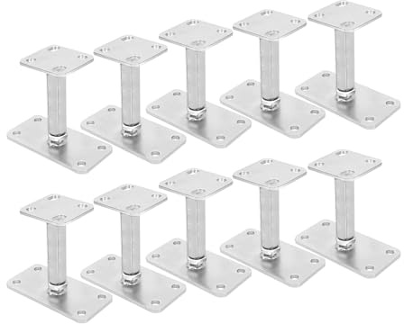 AllRight Pfostenträger 10 Stück Höhenverstellbar Stützenfuss Verstellbar Höhe 140-200 mm Verzinkt Bodenfuß Stützfuß Pfosten Füße Bodenplatte 160 x 80 mm Trägerplatte 80 x 80 mm Silber