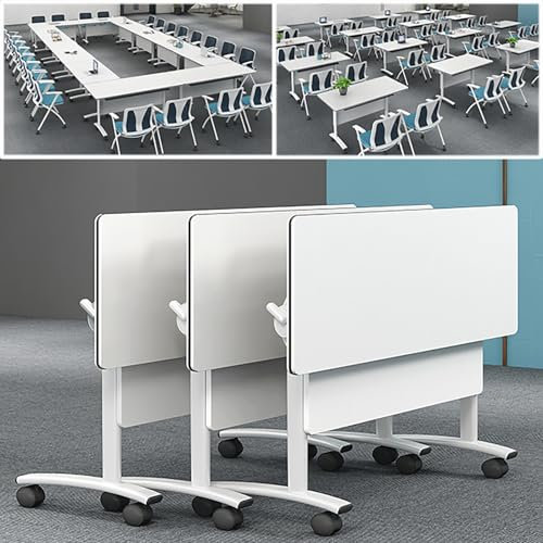 BüRotisch, 3-Teiliger Faltbarer Konferenztisch, Schulungstisch, Klappbarer Besprechungstisch, Mobiler Schulungstisch mit Klappplatte Und Feststellbaren RäDern, Rechteckiger, Rollbarer(55.1*19.7*29.5in