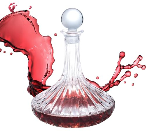 Lily's Home - 1000ml Wine Decanter with Glass Stopper, Hand Blown Lead, Wine Carafe for red wine, Essential Wine Aerator Decanter for Wine Brendy Lovers, Ideal for Christmas, Wedding, Birthday Gifts