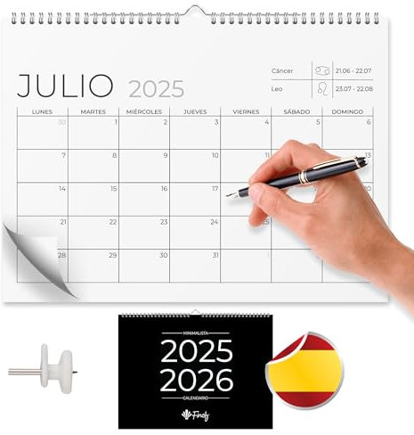 Finoly Calendario 2026 Pared Enero 26 Dic 26 (12 Meses) | Calendario Mensual 2026 | calendario Familiar para Colgar en la Pared | Almanaque con Cuelga Fácil