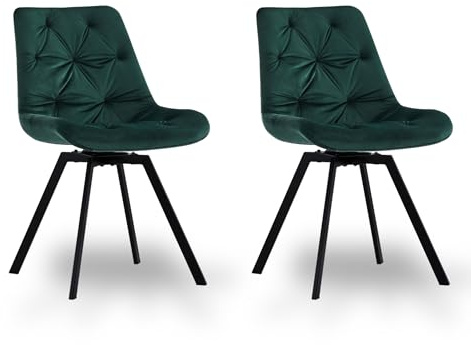 CLIPOP Esszimmerstühle Drehbar Samt Drehstuhl Küchenstuhl Polsterstuhl Bequemer Esstischstuhl mit Rückenlehne,Essstühle für Esszimmer Wohnzimmer Küche (Grün, 2er Set)