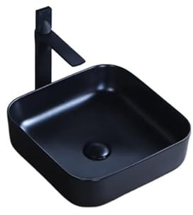 ENGENDER Bathroom Sink Washbasin Art Basin Matte Black Square Basin Rounded Corners Ceramic Thin Edge Bathroom Sink Bathroom Vessel Sinks