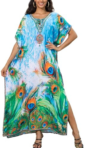 LikeJump Vestido largo de playa para mujer, de secado rápido, estilo bohemio, caftán, para verano, salida de baño, bata de baño, B Multicolor 2, talla única