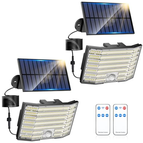 AGOTD Lámparas solar para exteriores, 226 luces LED con detector de movimiento, impermeabilidad IP65, ángulo de iluminación de 180°, lámpara de pared para jardín