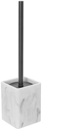 Inbagno Porta Scopino Bagno in Poliresina Effetto Marmo Bianco della Linea Marmo, L 10 x P 10 x H 37,5 Cm, con Scopettino WC Dotato di Setole Nere Igieniche E Paraspruzzi
