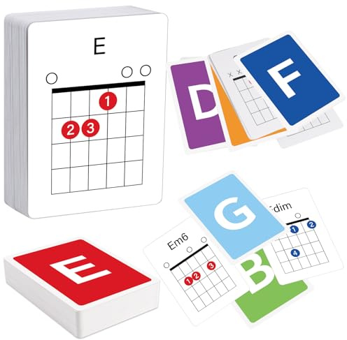 Guitar Chord Flashcards - 56Pcs Akustik- & E-Gitarre Lernen Cheat Sheets - Lernen Sie wesentliche Akkorde schnell & einfach | Perfekt für Anfänger und Profis