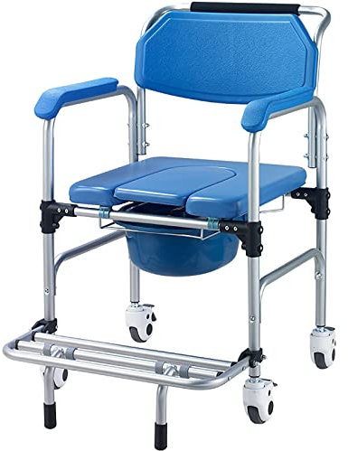 AYCDL Duschhocker Toilettenstuhl Mit Rädern, Höhenverstellbarer Toilettenstuhl Mit Rädern, Transportrollstuhl Für Nachttoiletten Für Ältere Menschen, Duschtoilettenstuhl