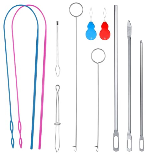 11uds de Herramientas para Enhebrar Cordones, Pinzas de Metal con Aguja Flexible Kit de Costura con Gancho de Bucle para Tela Ropa Chaquetas Abrigos Sudaderas y Pantalones Deportivos