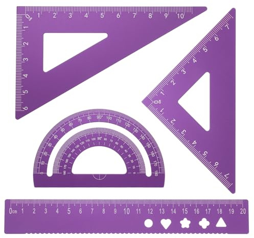 QUARKZMAN 4pcs Set Squadre Triangolari 20mm Goniometro Geometrico in Alluminio misura da Disegno Tecnico Kit per Ufficio Casa, Viola