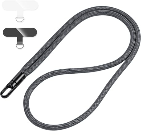 Hippodance Cadena corta para móvil, cordón universal ajustable con parche ultrafino, anticaída, compatible con la mayoría de fundas(gris)