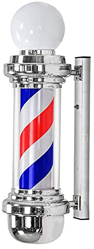 Lámpara LED para Poste de barbería con Globo Brillante, Tiras Blancas y Rojas giratorias para Exteriores, Letrero Abierto para peluquería.