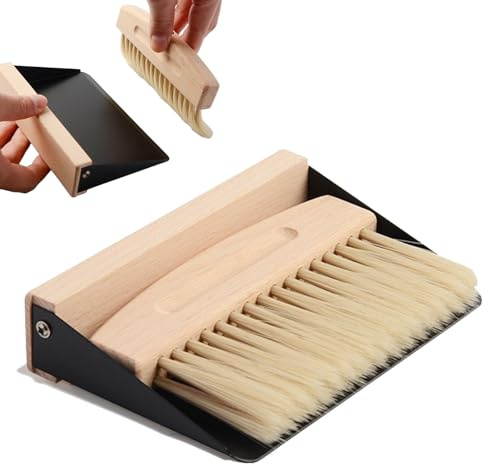 Kleine Kehrschaufel und Besen Set Mini Holz Tischbürste und Pfannen-Set Tragbare Metall Kehrschaufel Mini Besen zum Kehren von Tischplatten Staubkrümeln
