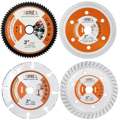 BGTEC Disque Diamant 75mm - 4 pièces Lame de Scie Circulaire pour Bois Plastique Carreau Porcelaine Béton Métal Acier